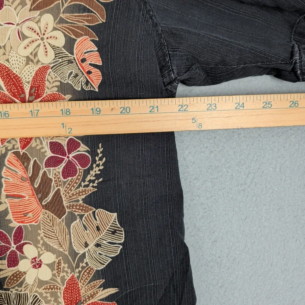 Tommy Bahama Shirt Mens L Black Hualalai Floral Hibiscus‎ Silk Blend Aloha Camp